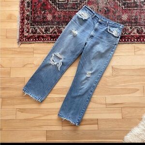 Levi’s Vintage 70s orange tab whiskered medium wash trashed jeans